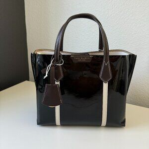 Tori Burch Perry Patent Small Triple Compartment Tote in Black NWT